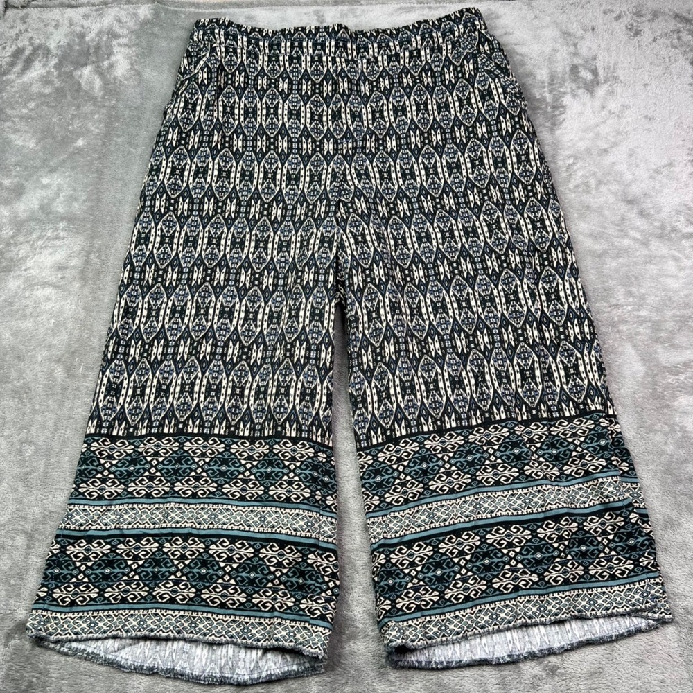 Democracy Skyrise Wide Leg Pants Womens 1X Blue Black Geometric Tribal Relaxed